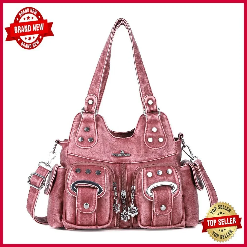 Small Vegan Leather Hobo Crossbody Bag Multi-Pocket Tote Adjustable Strap